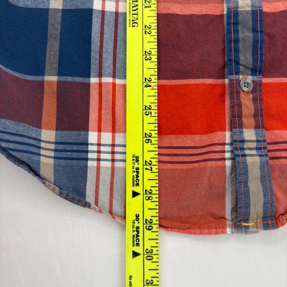Aeropostale Mens Plaid Button Down Shirt Red Orange Blue Long Sleeve Size Medium - Picture 7 of 7